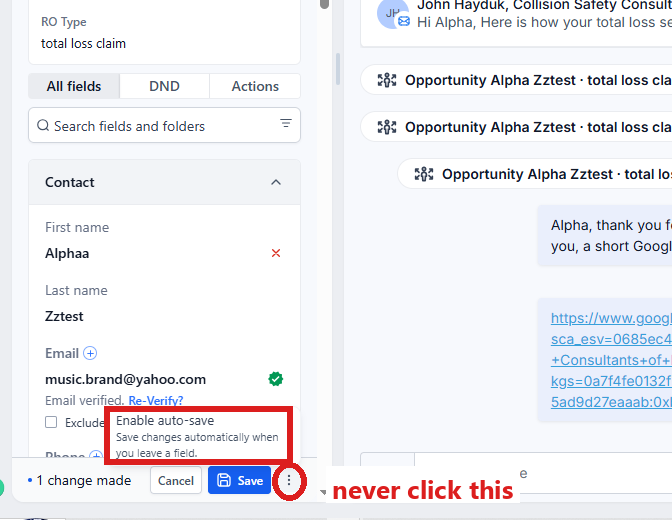The three dots next to the blue Save button, with Enable auto-save showing. The one thing never to click.